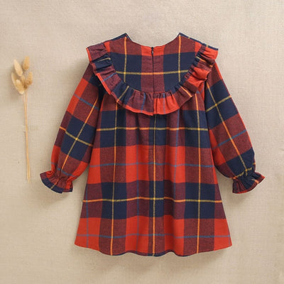 VESTIDO NIÑA CUADROS TARTAN POMPON