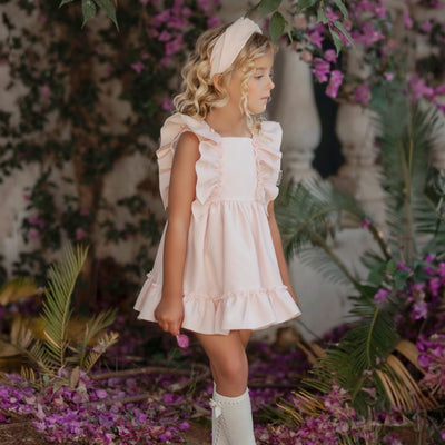 VESTIDO INFANTIL ROSA VOLANTES HOMBROS