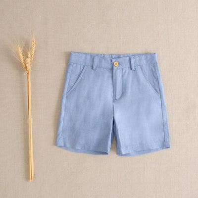 CONJUNTO DE NIÑO CAMISA DE RAYAS AZULES Y CAMEL CON BERMUDA AZUL