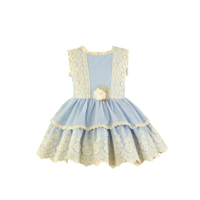 VESTIDO PARA NIÑA COLOR AZUL CON DETALLES DE ENCAJE