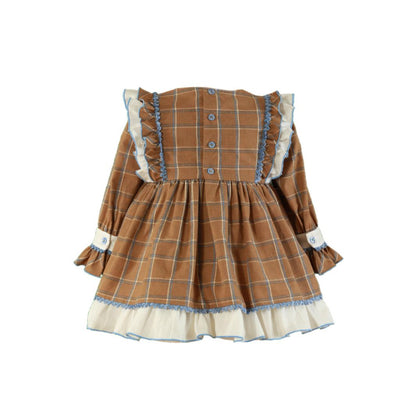 VESTIDO NIÑA MANGA LARGA CUADROS CAMEL