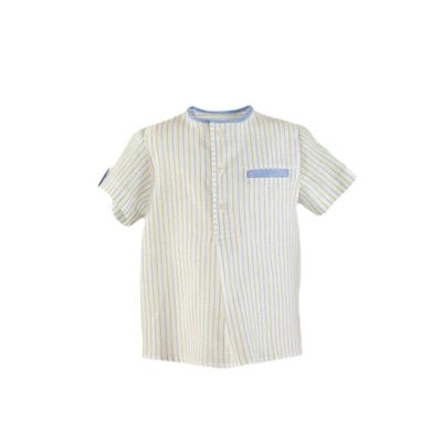 CONJUNTO PARA NIÑO CAMISA DE RAYAS AZUL Y BLANCO CON BERMUDA