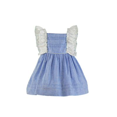 VESTIDO PARA NIÑA AZUL CON VOLANTES