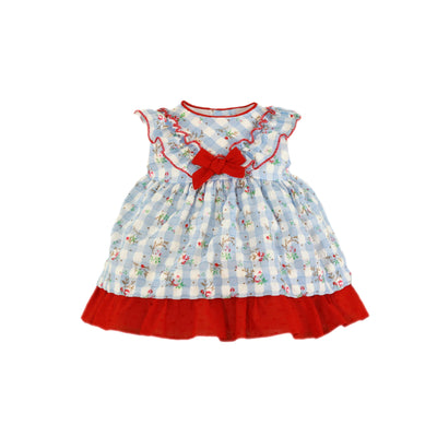 VESTIDO PARA BEBÉ DE CUADROS AZUL Y BLANCO CON FLORES