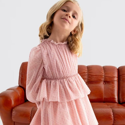 VESTIDO TUL GLITTER PALO DE ROSA PETALO