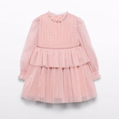 VESTIDO TUL GLITTER PALO DE ROSA PETALO