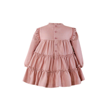 VESTIDO NIÑA MANGA LARGA ROSA PALO VOLANTES