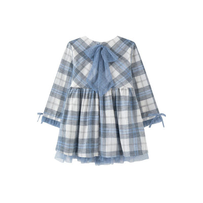 VESTIDO NIÑA CUADROS AZUL TUL
