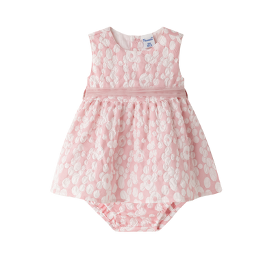 VESTIDO CON BRAGUITA EN TONOS ROSAS Y BLANCO CON DETALLES DE TULL