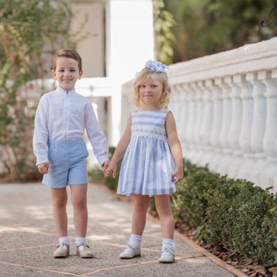 VESTIDO INFANTIL CELESTE Y BLANCO CEREMONIA