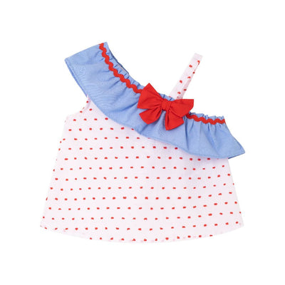 CONJUNTO NIÑA FALDA AZUL Y RAYAS