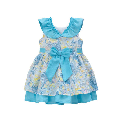 VESTIDO NIÑA AZUL TURQUESA CON FLORES AMARILLO