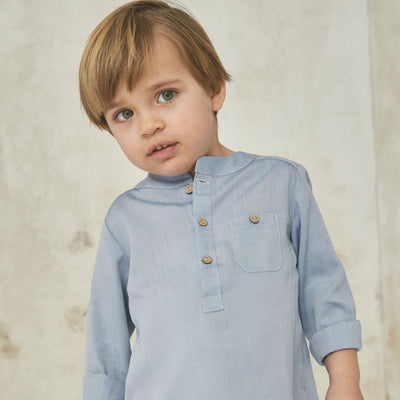 CAMISA CELESTE BOTONES MADERA - Menta Moda Infantil