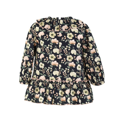 VESTIDO MANGA LARGA BEBE NINA ESTAMPADO OTOÑAL FONDO OSCURO - Menta Moda Infantil