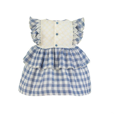 VESTIDO BEBE NIÑA CUADROS AZUL CON BLANCO.