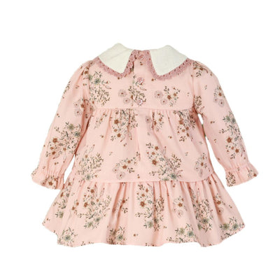 VESTIDO MANGA LARGA BEBE NINA ROSA ESTAMPADO FLORAL CORTE - Menta Moda Infantil