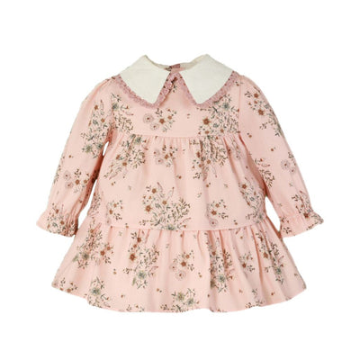 VESTIDO MANGA LARGA BEBE NINA ROSA ESTAMPADO FLORAL CORTE - Menta Moda Infantil