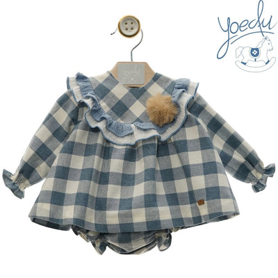 JESUSIN BEBE NINA MANGA LARGA CUADROS AZULES CON BLANCOS CON BRAGUITA FAMILIA NIEVE - Menta Moda Infantil