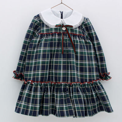 VESTIDO NIÑA CUADROS AZUL Y VERDE - Menta Moda Infantil