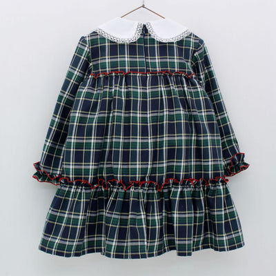 VESTIDO NIÑA CUADROS AZUL Y VERDE - Menta Moda Infantil