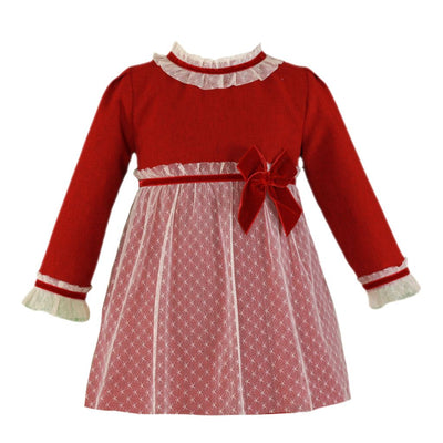 VESTIDO NIÑA MANGA LARGA ROJO CON TUL - Menta Moda Infantil