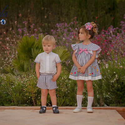 VESTIDO LINEAS MARINO Y FLORES