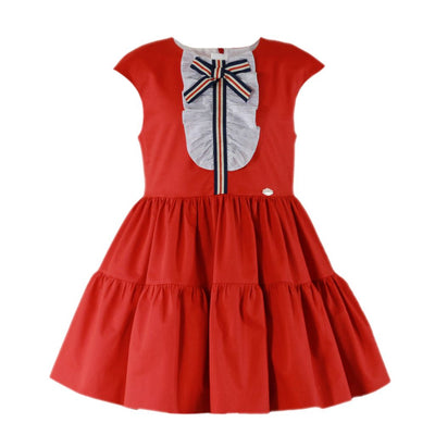 VESTIDO ROJO CON MOÑO TRICOLOR - Menta Moda Infantil