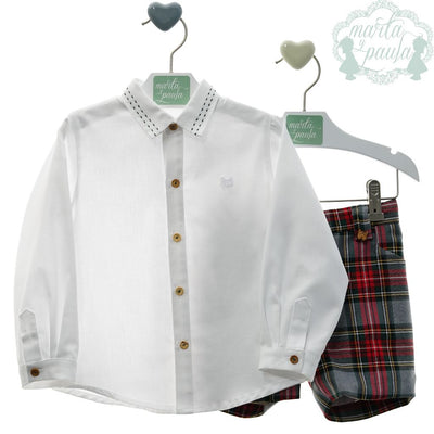 CONJUNTO NINO CAMISA MANGA LARGA Y BERMUDA CUADROS ESCOCESES GRIS FAMILIA ILUSION - Menta Moda Infantil