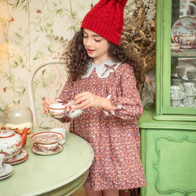 VESTIDO NINA MANGA LARGA ESTAMPADO FLORES FAMILIA FANTASIA - Menta Moda Infantil