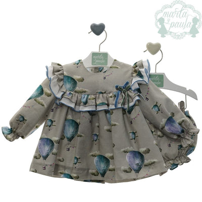 VESTIDO BEBE NINA MANGA LARGA ESTAMPADO GLOBOS AEROSTATICOS CON POLOLO FAMILIA ESPERANZA - Menta Moda Infantil