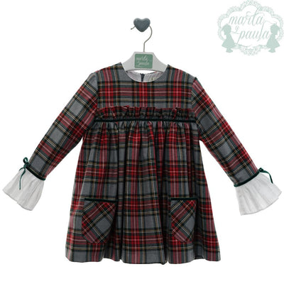 VESTIDO NINA MANGA LARGA CUADROS ESCOCESES GRIS FAMILIA ILUSION - Menta Moda Infantil