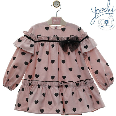 VESTIDO NINA MANGA LARGA ROSA CORAZONES FAMILIA ESTELA - Menta Moda Infantil