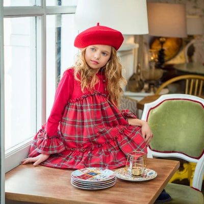 VESTIDO NINA MANGA LARGA CUADROS ROJO FAMILIA AMOR - Menta Moda Infantil