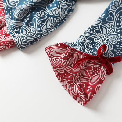 VESTIDO NIÑA BORDADO FLORES MARINO Y VINO - Menta Moda Infantil