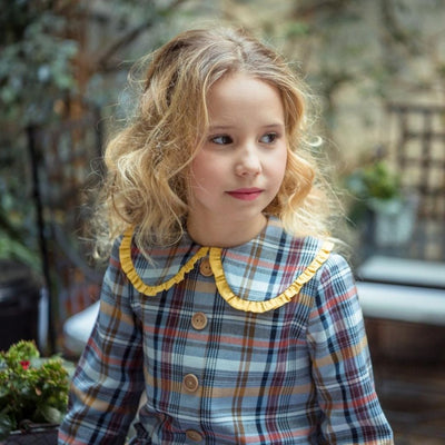 VESTIDO NINA MANGA LARGA CUADROS AZUL OXFORD FAMILIA ENERO - Menta Moda Infantil