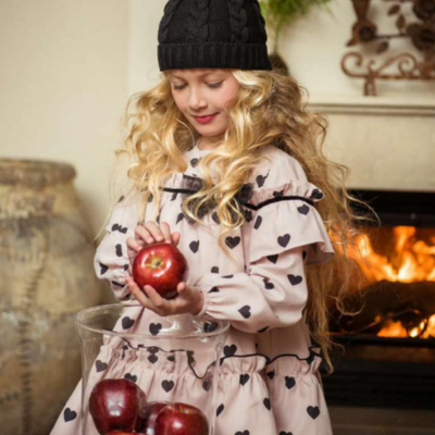 VESTIDO NINA MANGA LARGA ROSA CORAZONES FAMILIA ESTELA - Menta Moda Infantil