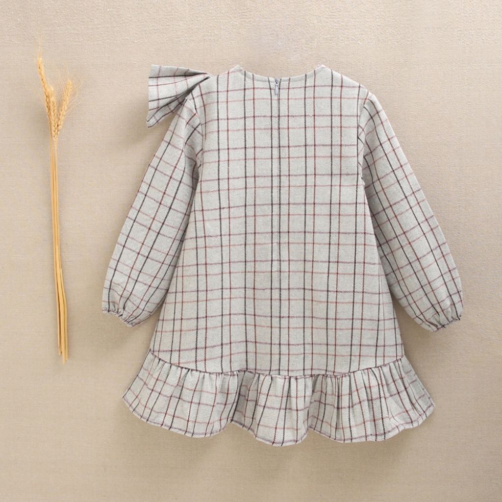 VESTIDO NIÑA GRIS CUADROS