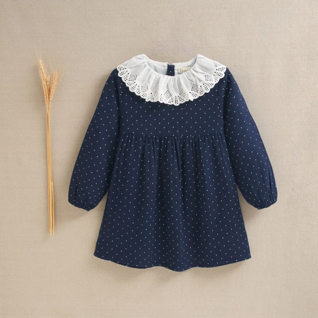 VESTIDO NIÑA MARINO TOPOS
