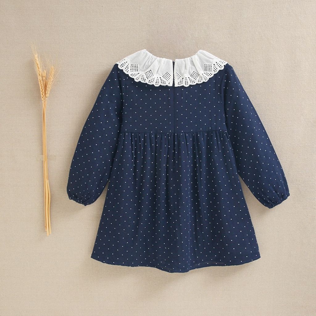 VESTIDO NIÑA MARINO TOPOS