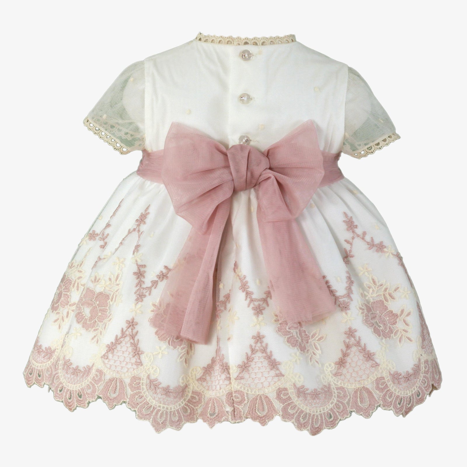 VESTIDO BEBE NIÑA CEREMONIA CRUDO Y ROSA