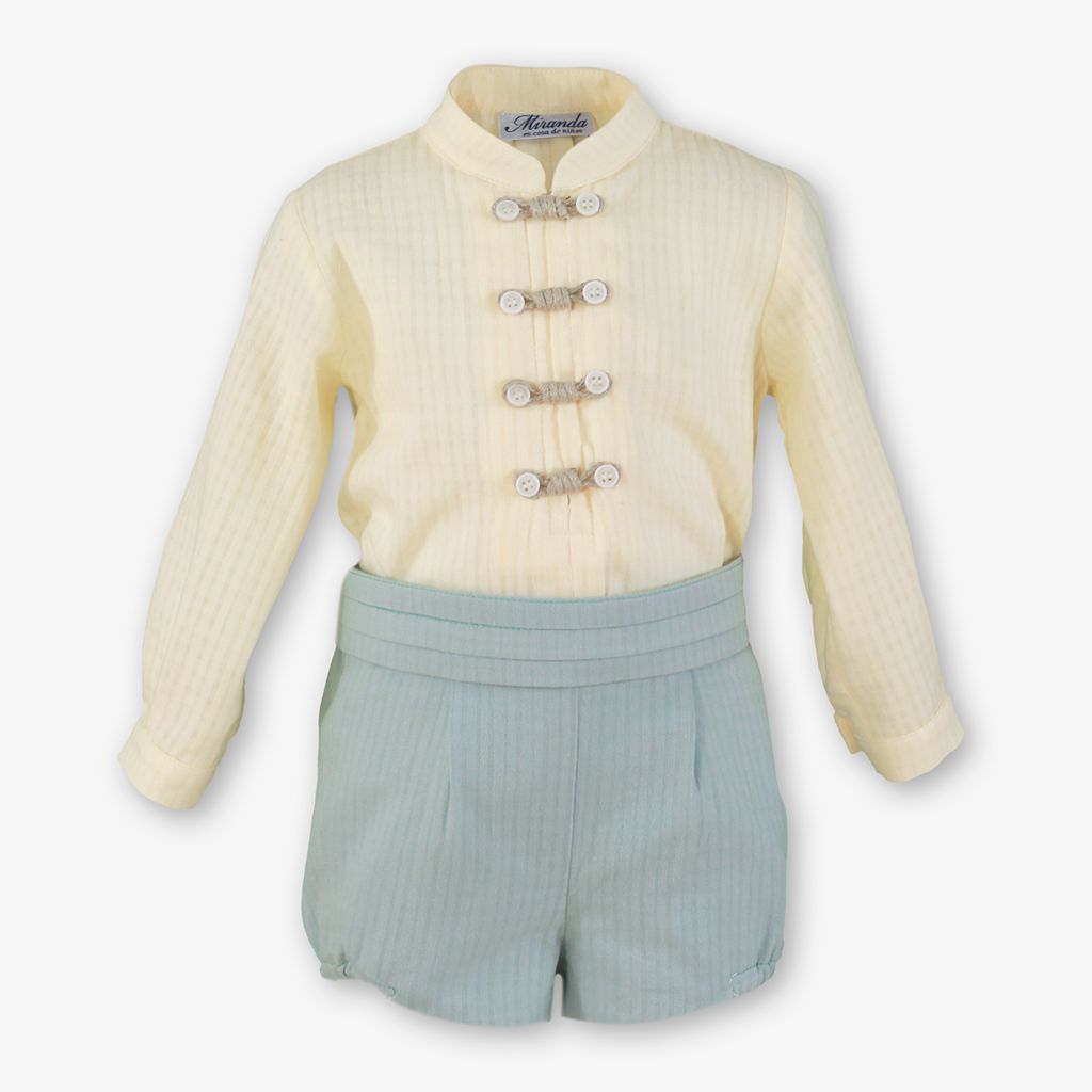 CONJUNTO BEBE NINO VERDE MENTA Y CRUDO