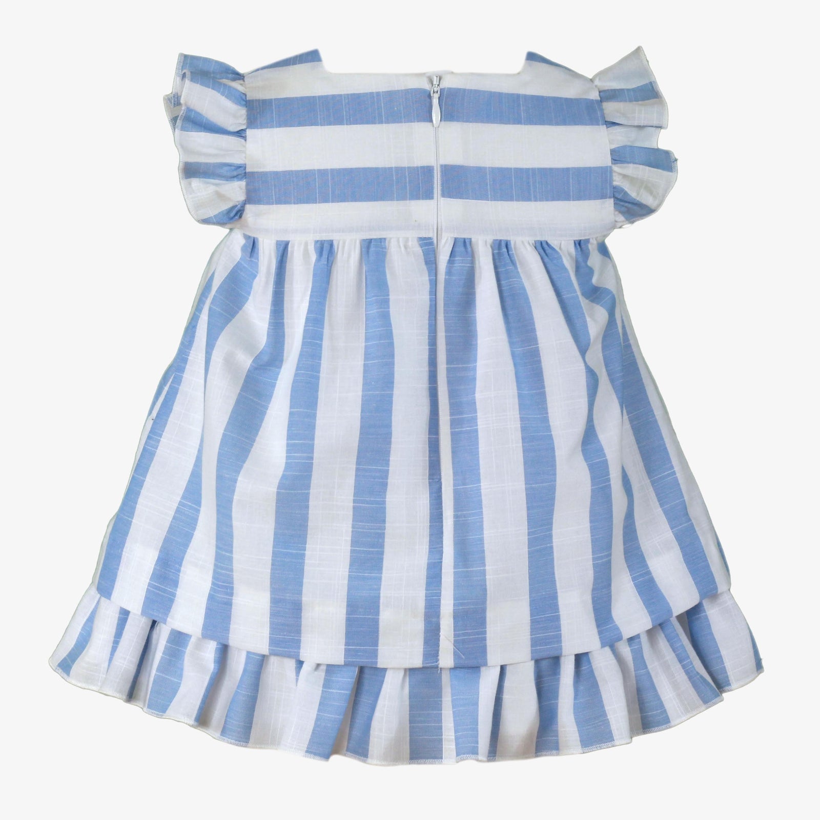 VESTIDO PARA BEBE NIÑA FRANJAS CELESTE Y BLANCO