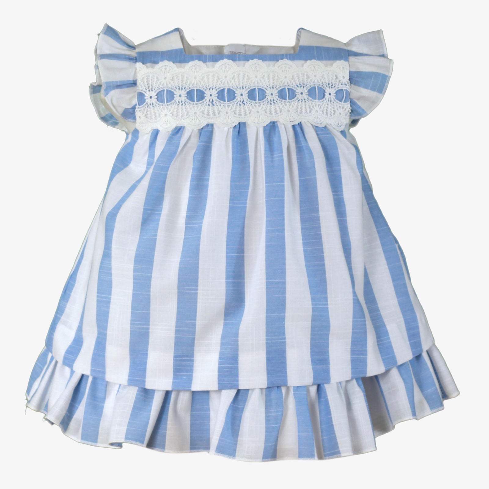 VESTIDO PARA BEBE NIÑA FRANJAS CELESTE Y BLANCO