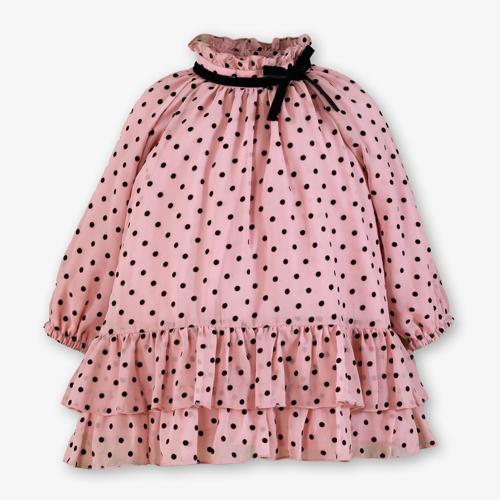 VESTIDO BEBE ROSA LUNARES NEGROS