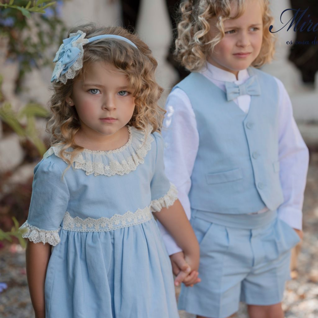 VESTIDO BEBE NIÑA CELESTE LINO