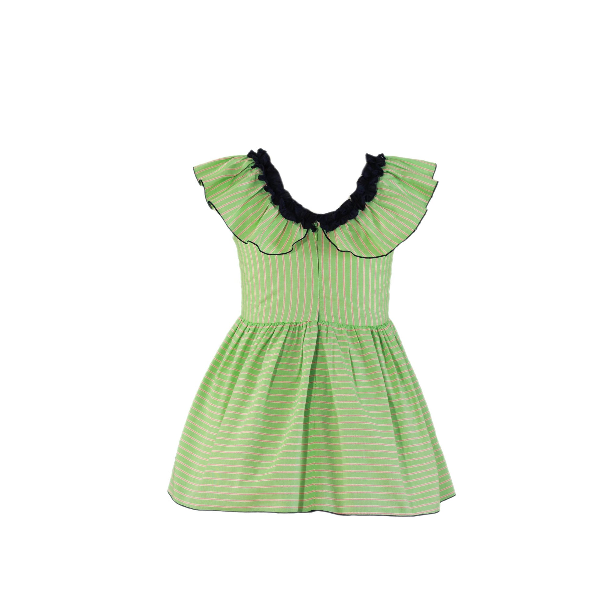 VESTIDO PARA NIÑA COLOR VERDE CON LINEAS NARANJAS