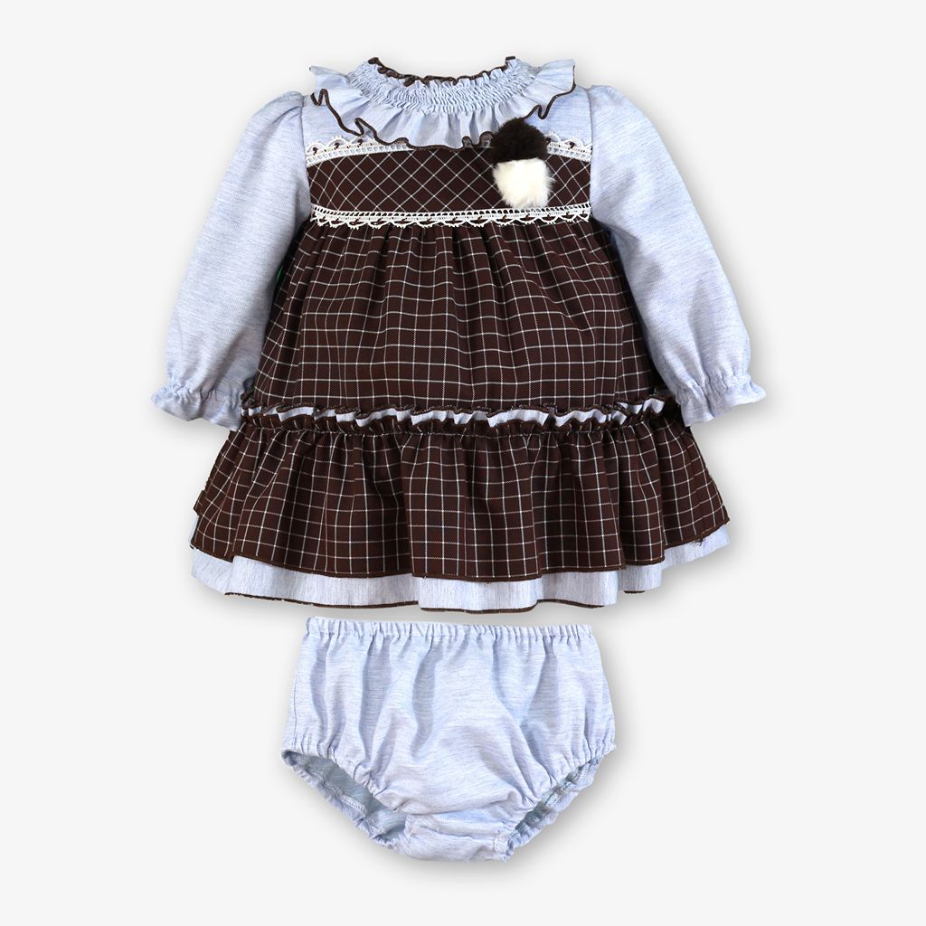 VESTIDO BRAGUITA BEBE CAFE Y CELESTE