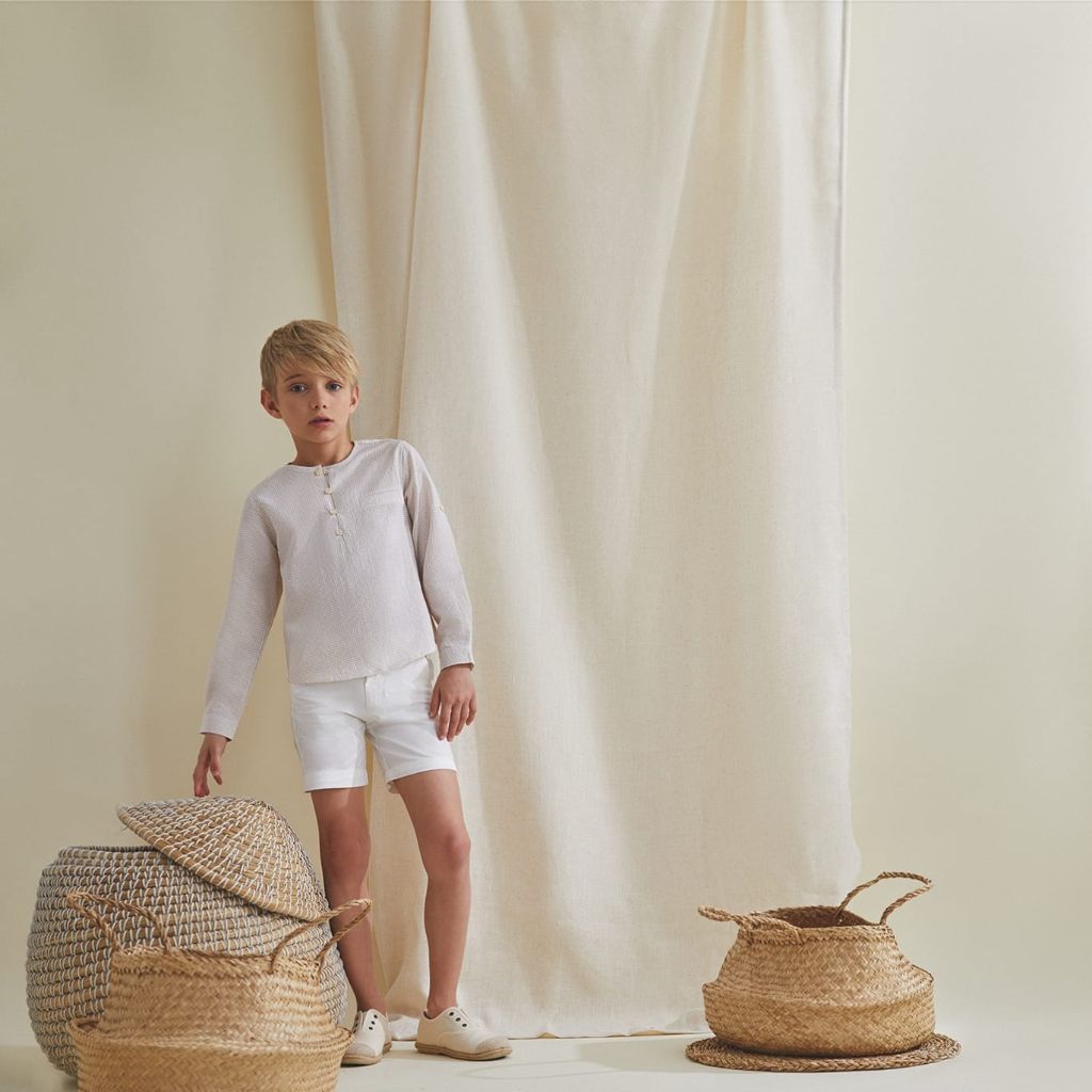 CAMISA DE NIÑO CUADROS VICHY VAINILLA