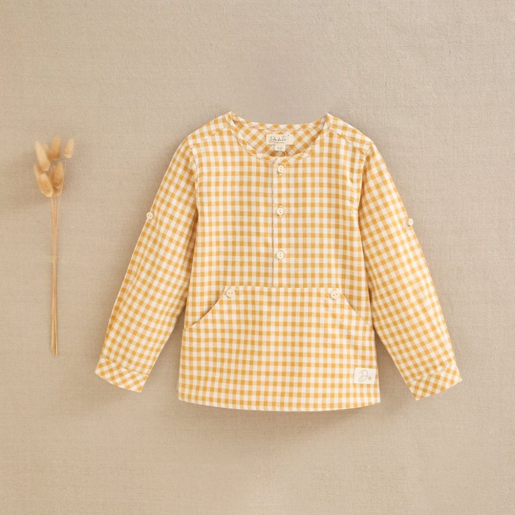 CAMISA DE NIÑO DE CUADRO VICHY COLOR MOSTAZA