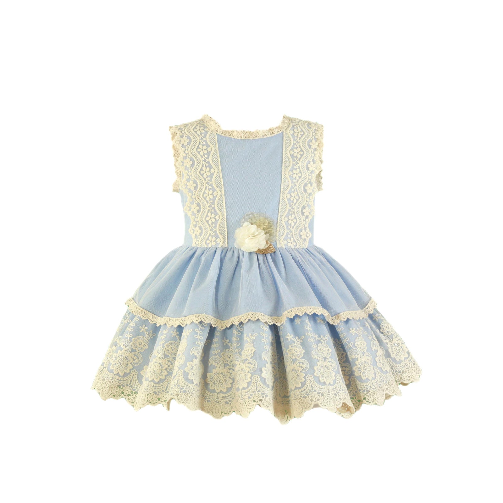 VESTIDO PARA NIÑA COLOR AZUL CON DETALLES DE ENCAJE